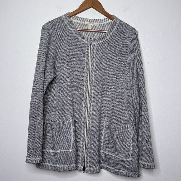 Eileen Fisher Sweaters - EILEEN FISHER Organic Cotton Terry Zip Cardigan Womens Size Large